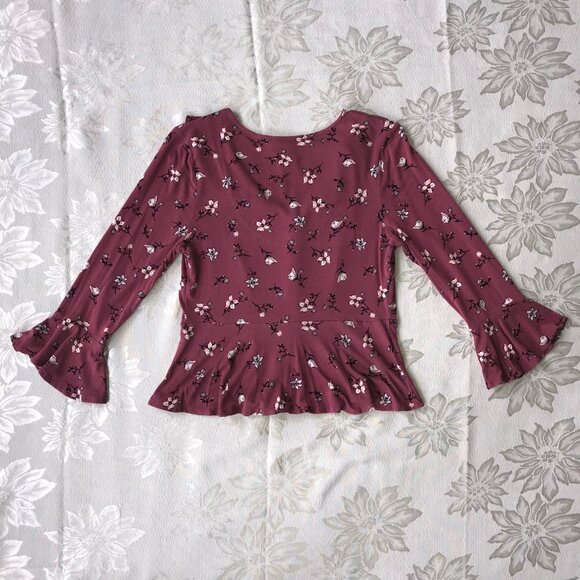 American Rag Floral Peplum Button Down Blouse Bell Sleeve Ruffle Top S - Picture 3 of 14